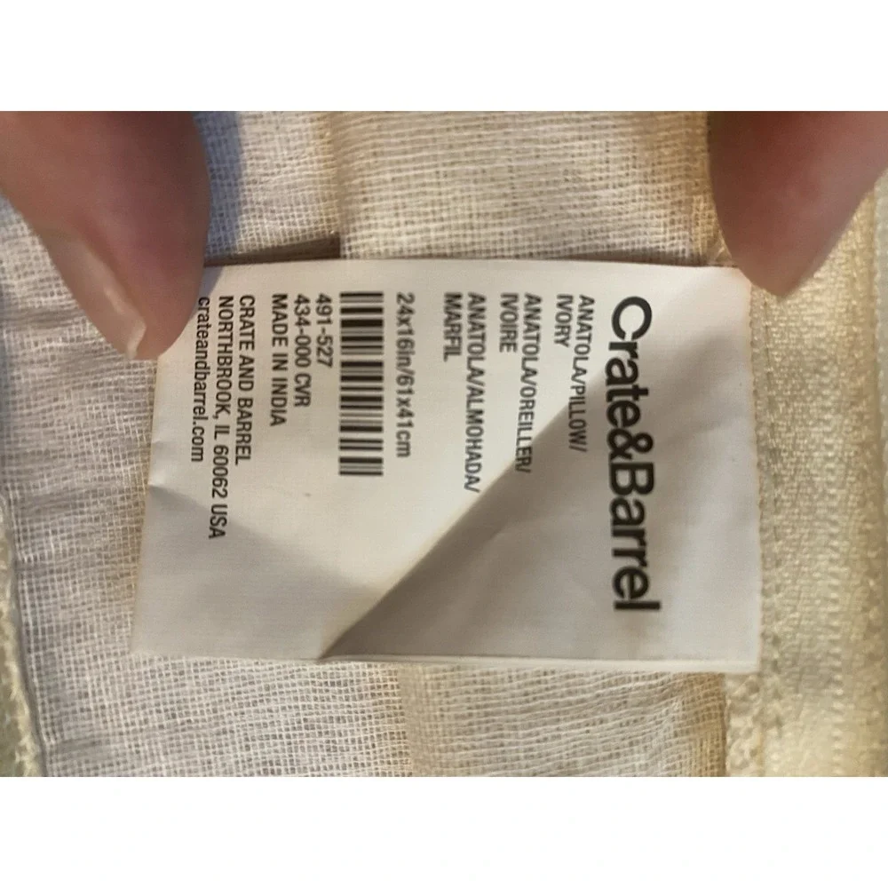 2 (1pr) Crate & Barrel Anatola Ivory Pillow Covers 24 x 16 Inch